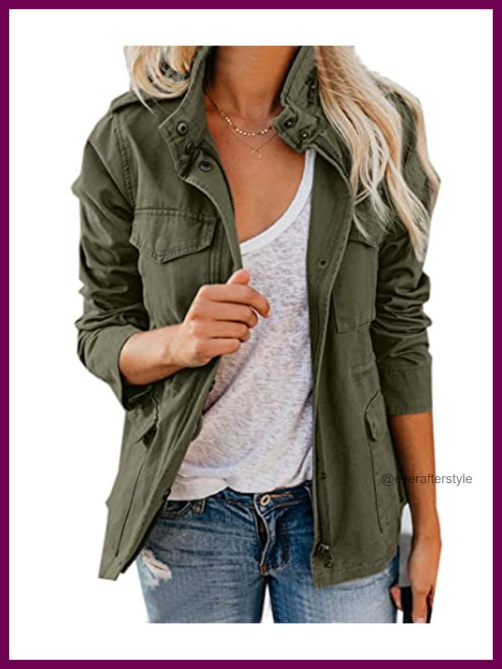 Women's Stand Collar Zip Up Cotton Utility Safari Jacket